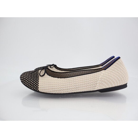 Rothy's Coco The Ballet Flat Cream Black Woven Bow Tie Flats Size 13 - Picture 4 of 12
